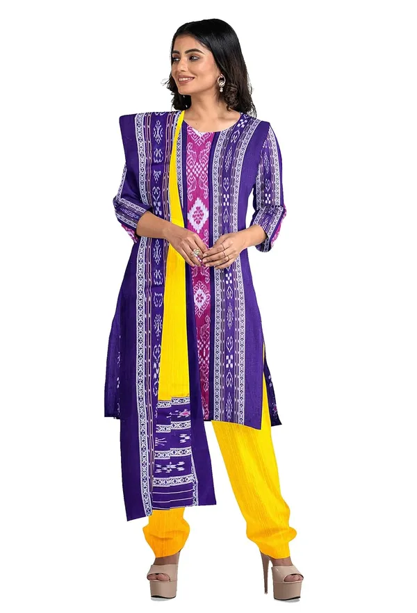 Multicolor_Pure_Cotton_Sambalpuri_Handloom_Dress_Material_With_Dupatta_Bottom_Wear_3_Piece_Set
