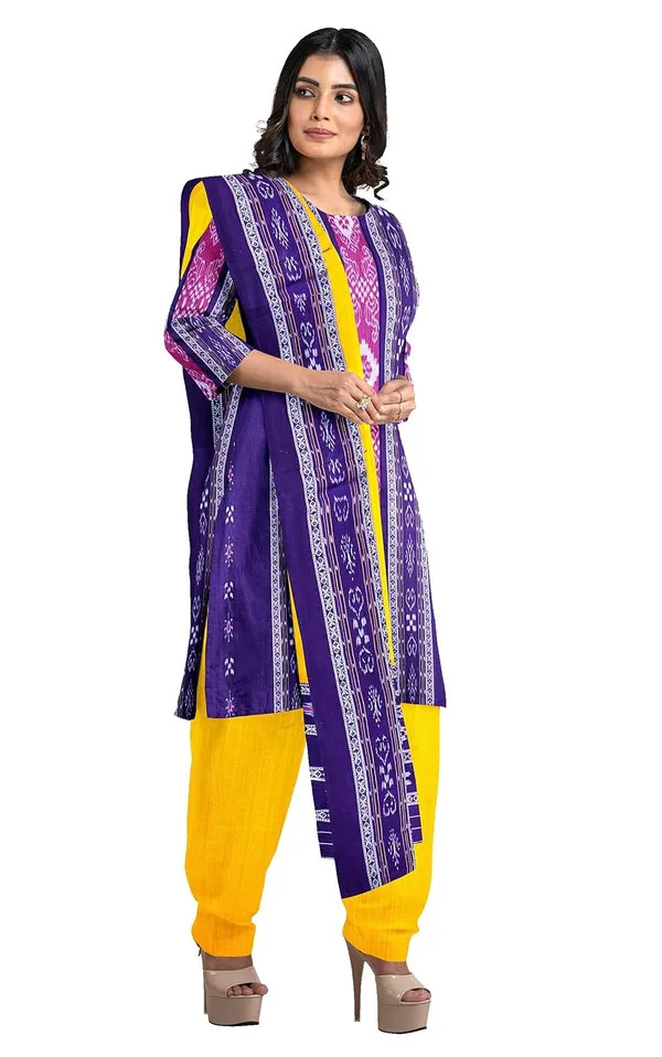 Multicolor_Pure_Cotton_Sambalpuri_Handloom_Dress_Material_With_Dupatta_Bottom_Wear_3_Piece_Set