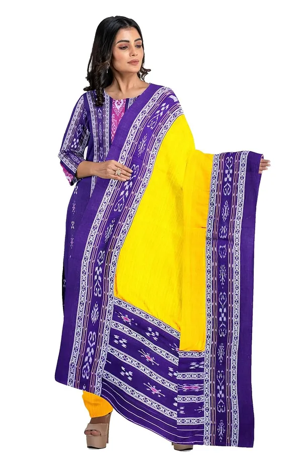 Multicolor_Pure_Cotton_Sambalpuri_Handloom_Dress_Material_With_Dupatta_Bottom_Wear_3_Piece_Set