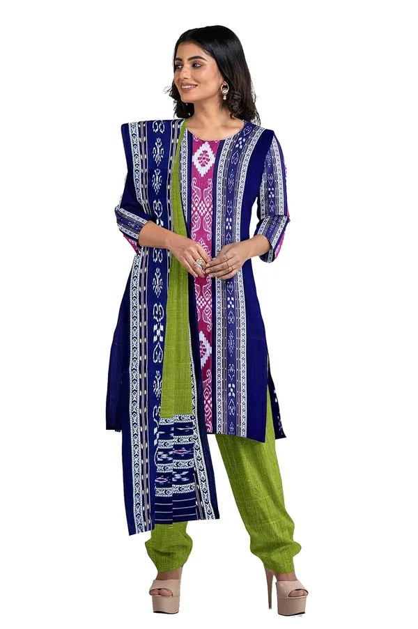 Multicolor_Pure_Cotton_Sambalpuri_Handloom_Dress_Material_With_Dupatta_Bottom_Wear_3_Piece_Set