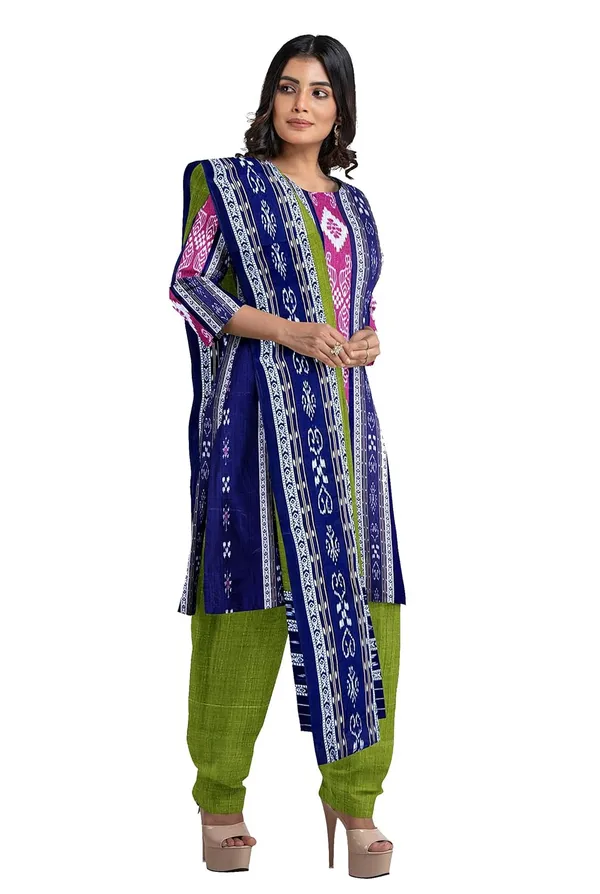Multicolor_Pure_Cotton_Sambalpuri_Handloom_Dress_Material_With_Dupatta_Bottom_Wear_3_Piece_Set