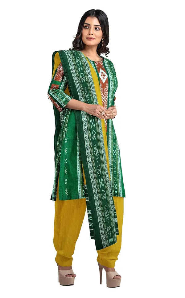 Multicolor_Pure_Cotton_Sambalpuri_Handloom_Dress_Material_With_Dupatta_Bottom_Wear_3_Piece_Set