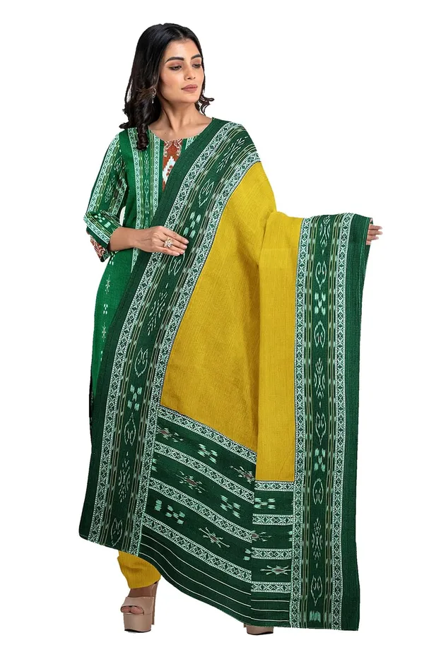 Multicolor_Pure_Cotton_Sambalpuri_Handloom_Dress_Material_With_Dupatta_Bottom_Wear_3_Piece_Set