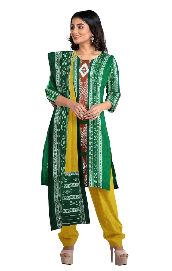 Multicolor_Pure_Cotton_Sambalpuri_Handloom_Dress_Material_With_Dupatta_Bottom_Wear_3_Piece_Set