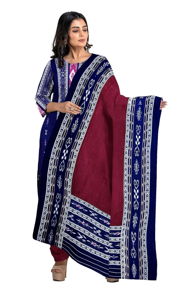 Multicolor_Pure_Cotton_Sambalpuri_Handloom_Dress_Material_With_Dupatta_Bottom_Wear_3_Piece_Set