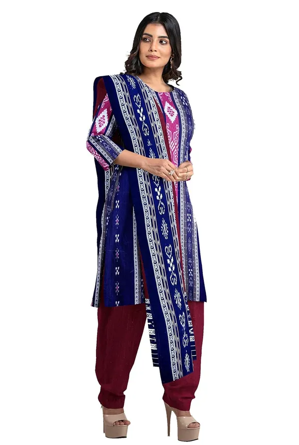Multicolor_Pure_Cotton_Sambalpuri_Handloom_Dress_Material_With_Dupatta_Bottom_Wear_3_Piece_Set