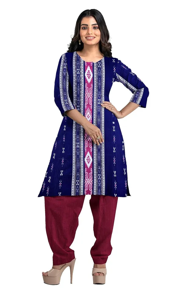 Multicolor_Pure_Cotton_Sambalpuri_Handloom_Dress_Material_With_Dupatta_Bottom_Wear_3_Piece_Set