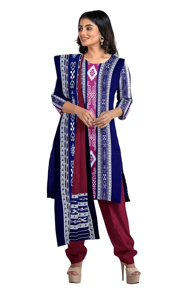 Multicolor_Pure_Cotton_Sambalpuri_Handloom_Dress_Material_With_Dupatta_Bottom_Wear_3_Piece_Set