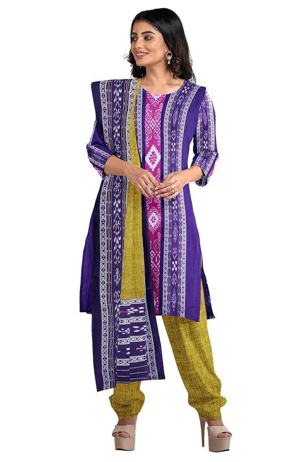 Multicolor_Pure_Cotton_Sambalpuri_Handloom_Dress_Material_With_Dupatta_Bottom_Wear_3_Piece_Set