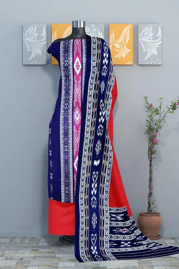 Multicolor_Pure_Cotton_Sambalpuri_Handloom_Dress_Material_With_Dupatta_Bottom_Wear_3_Piece_Set