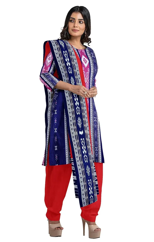 Multicolor_Pure_Cotton_Sambalpuri_Handloom_Dress_Material_With_Dupatta_Bottom_Wear_3_Piece_Set