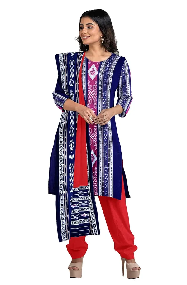 Multicolor_Pure_Cotton_Sambalpuri_Handloom_Dress_Material_With_Dupatta_Bottom_Wear_3_Piece_Set
