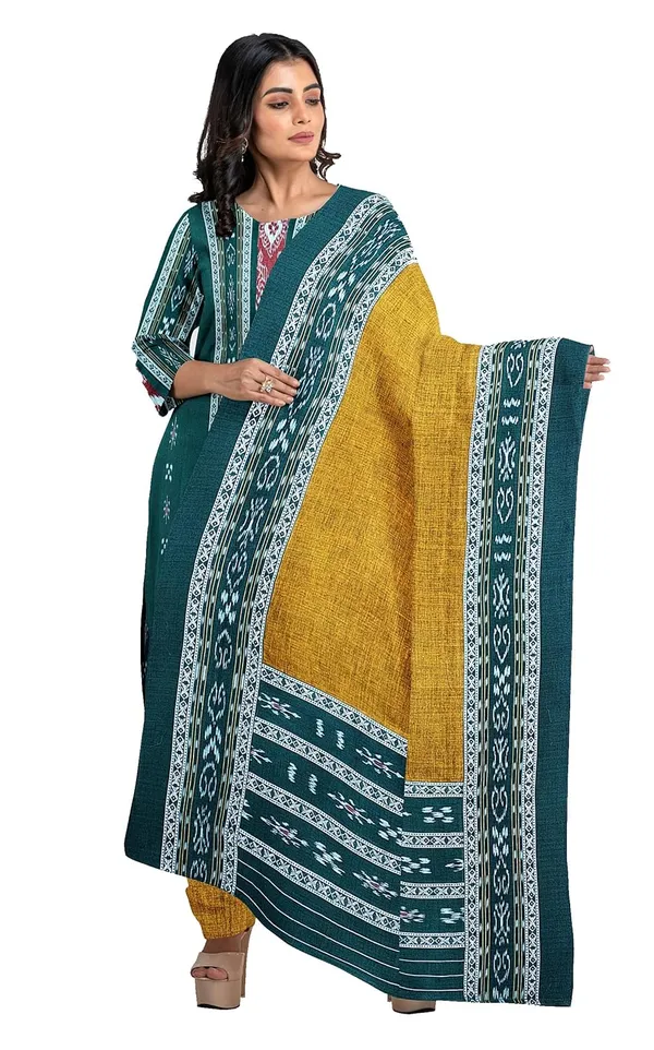 Multicolor_Pure_Cotton_Sambalpuri_Handloom_Dress_Material_With_Dupatta_Bottom_Wear_3_Piece_Set