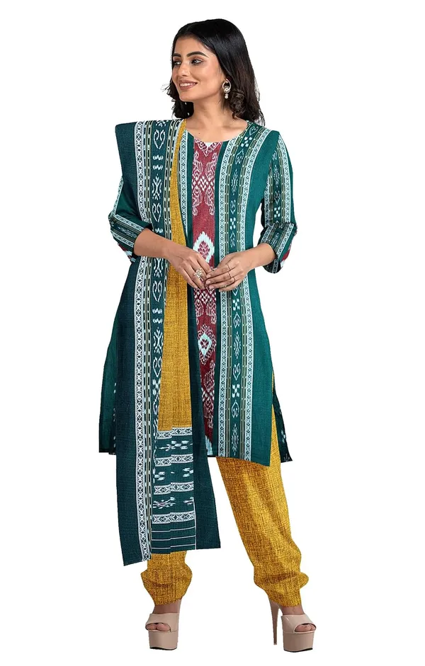 Multicolor_Pure_Cotton_Sambalpuri_Handloom_Dress_Material_With_Dupatta_Bottom_Wear_3_Piece_Set