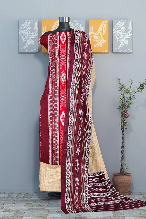 Multicolor_Pure_Cotton_Sambalpuri_Handloom_Dress_Material_With_Dupatta_Bottom_Wear_3_Piece_Set