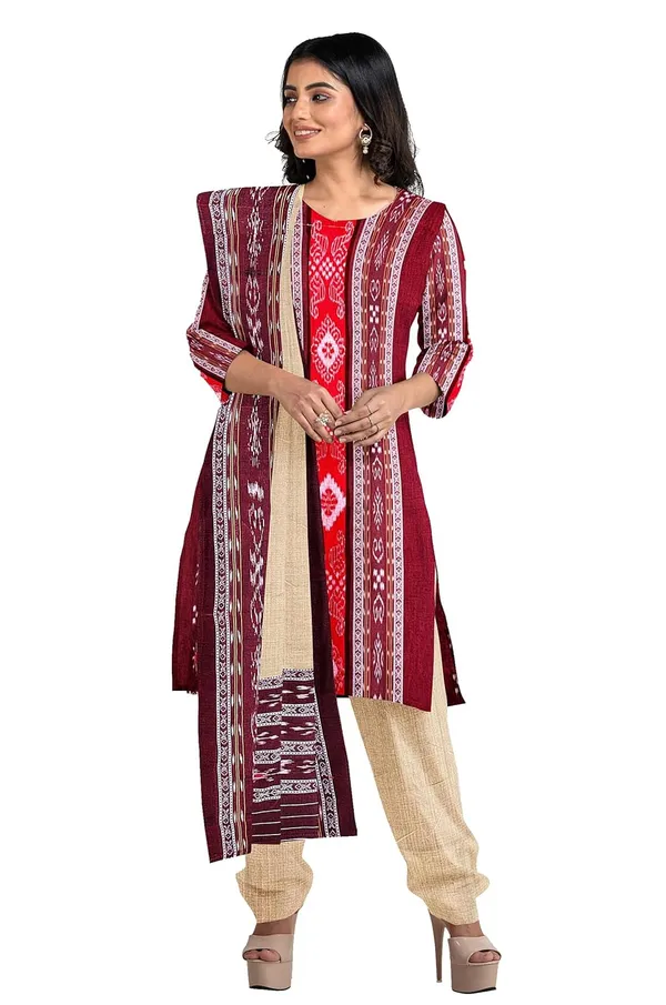 Multicolor_Pure_Cotton_Sambalpuri_Handloom_Dress_Material_With_Dupatta_Bottom_Wear_3_Piece_Set