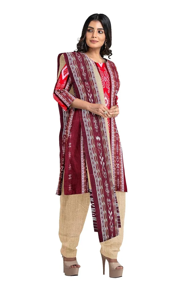 Multicolor_Pure_Cotton_Sambalpuri_Handloom_Dress_Material_With_Dupatta_Bottom_Wear_3_Piece_Set