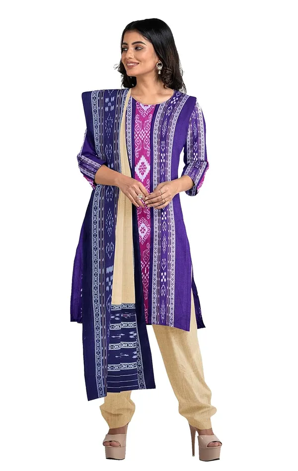 Multicolor_Pure_Cotton_Sambalpuri_Handloom_Dress_Material_With_Dupatta_Bottom_Wear_3_Piece_Set