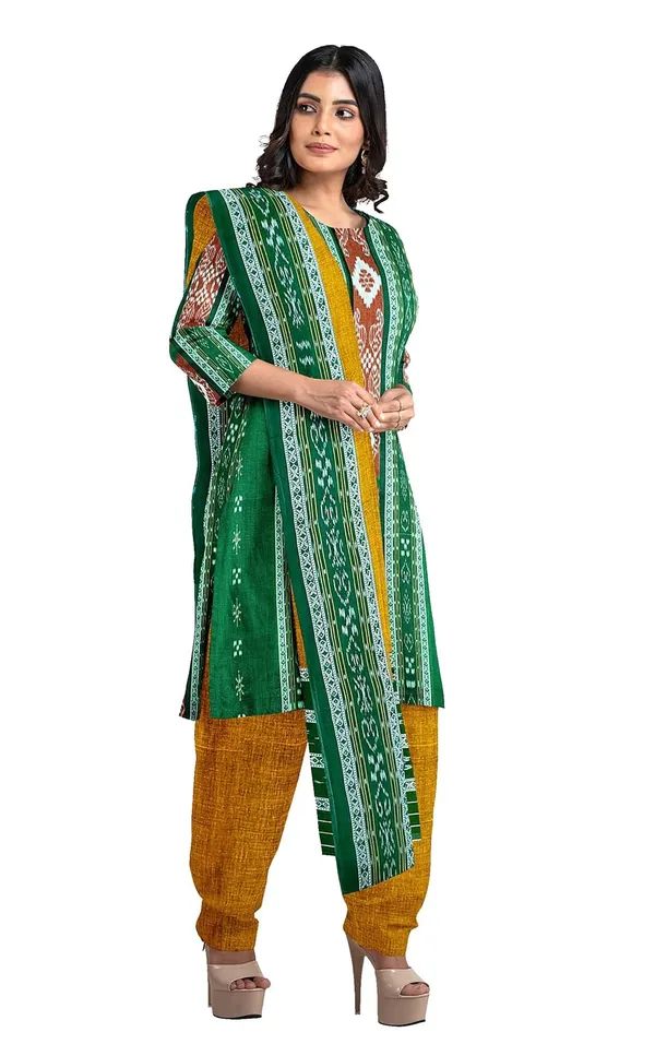 Multicolor_Pure_Cotton_Sambalpuri_Handloom_Dress_Material_With_Dupatta_Bottom_Wear_3_Piece_Set