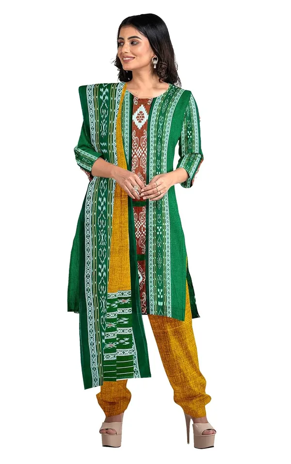Multicolor_Pure_Cotton_Sambalpuri_Handloom_Dress_Material_With_Dupatta_Bottom_Wear_3_Piece_Set