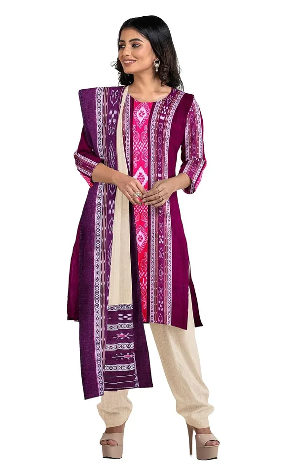 Multicolor_Pure_Cotton_Sambalpuri_Handloom_Dress_Material_With_Dupatta_Bottom_Wear_3_Piece_Set