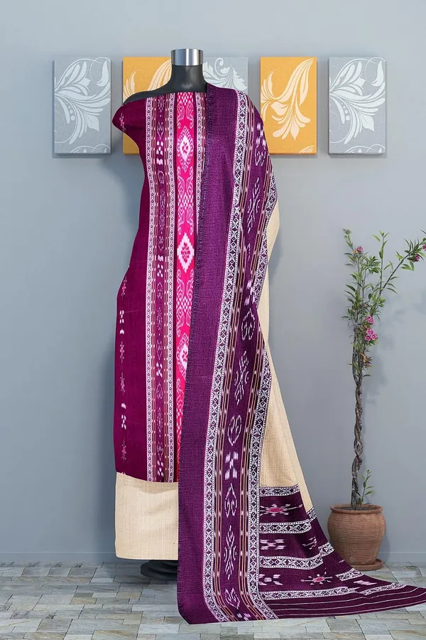 Multicolor_Pure_Cotton_Sambalpuri_Handloom_Dress_Material_With_Dupatta_Bottom_Wear_3_Piece_Set