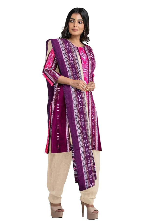 Multicolor_Pure_Cotton_Sambalpuri_Handloom_Dress_Material_With_Dupatta_Bottom_Wear_3_Piece_Set