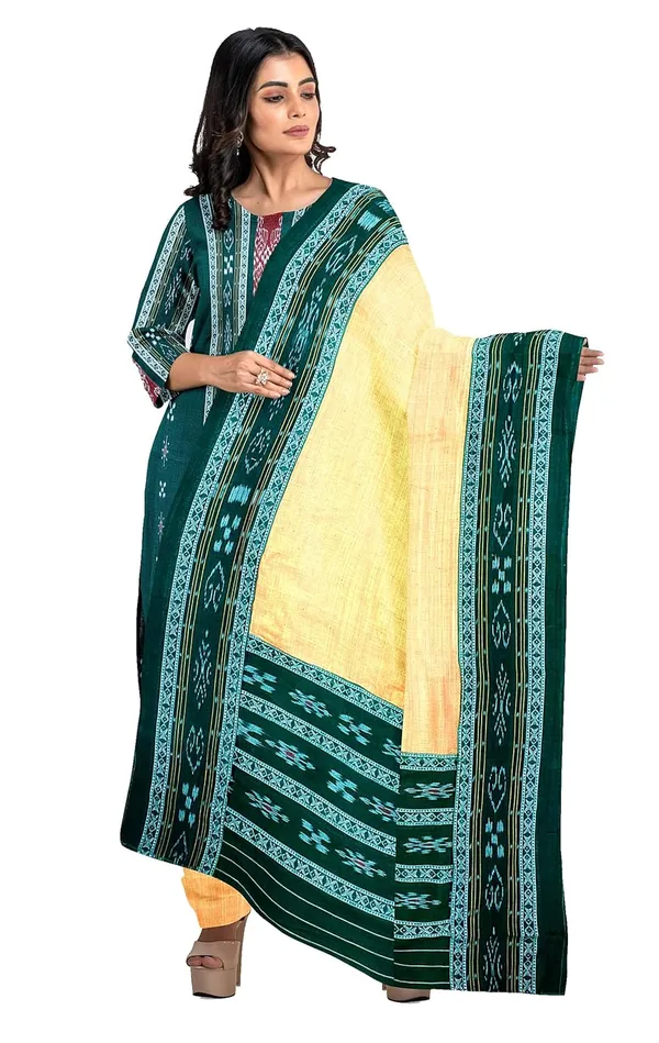 Multicolor_Pure_Cotton_Sambalpuri_Handloom_Dress_Material_With_Dupatta_Bottom_Wear_3_Piece_Set