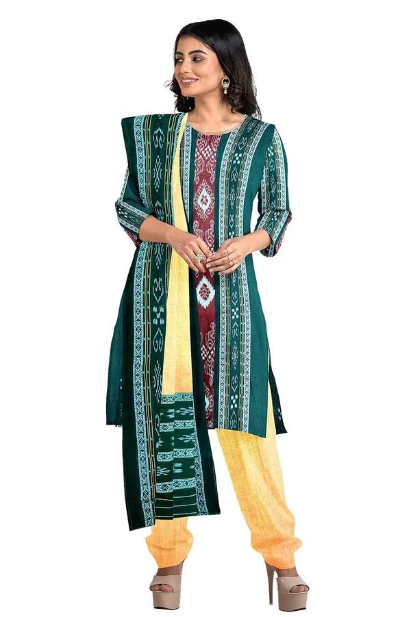 Multicolor_Pure_Cotton_Sambalpuri_Handloom_Dress_Material_With_Dupatta_Bottom_Wear_3_Piece_Set