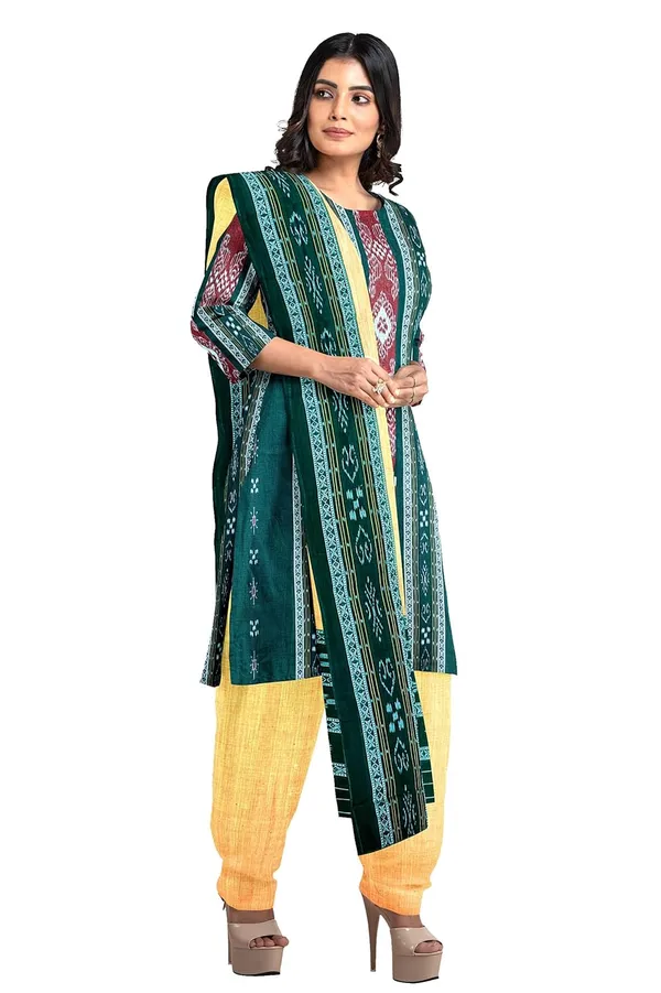 Multicolor_Pure_Cotton_Sambalpuri_Handloom_Dress_Material_With_Dupatta_Bottom_Wear_3_Piece_Set