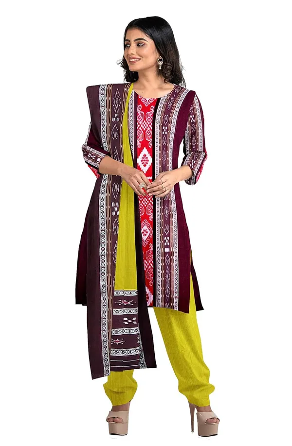 Multicolor_Pure_Cotton_Sambalpuri_Handloom_Dress_Material_With_Dupatta_Bottom_Wear_3_Piece_Set