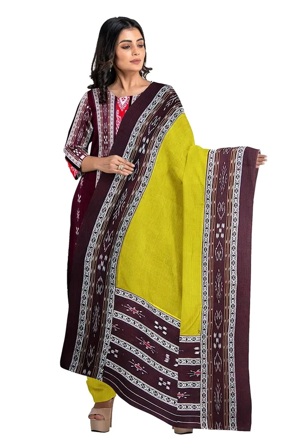 Multicolor_Pure_Cotton_Sambalpuri_Handloom_Dress_Material_With_Dupatta_Bottom_Wear_3_Piece_Set