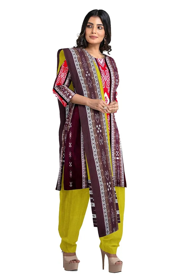 Multicolor_Pure_Cotton_Sambalpuri_Handloom_Dress_Material_With_Dupatta_Bottom_Wear_3_Piece_Set
