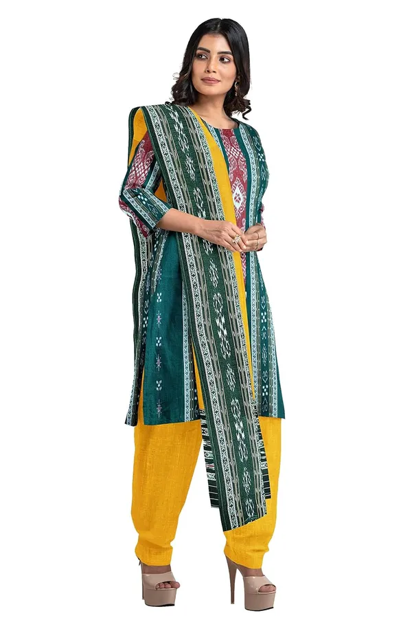 Multicolor_Pure_Cotton_Sambalpuri_Handloom_Dress_Material_With_Dupatta_Bottom_Wear_3_Piece_Set