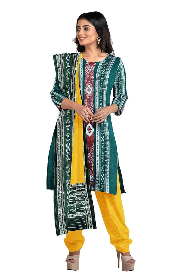 Multicolor_Pure_Cotton_Sambalpuri_Handloom_Dress_Material_With_Dupatta_Bottom_Wear_3_Piece_Set