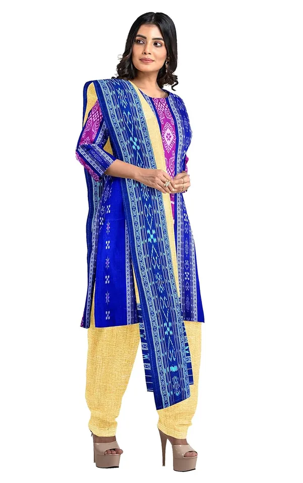 Multicolor_Pure_Cotton_Sambalpuri_Handloom_Dress_Material_With_Dupatta_Bottom_Wear_3_Piece_Set
