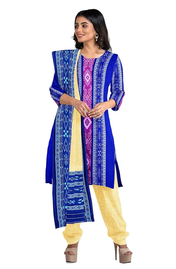 Multicolor_Pure_Cotton_Sambalpuri_Handloom_Dress_Material_With_Dupatta_Bottom_Wear_3_Piece_Set