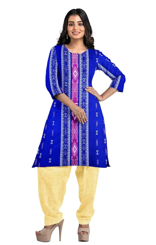 Multicolor_Pure_Cotton_Sambalpuri_Handloom_Dress_Material_With_Dupatta_Bottom_Wear_3_Piece_Set
