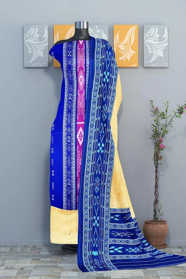Multicolor_Pure_Cotton_Sambalpuri_Handloom_Dress_Material_With_Dupatta_Bottom_Wear_3_Piece_Set