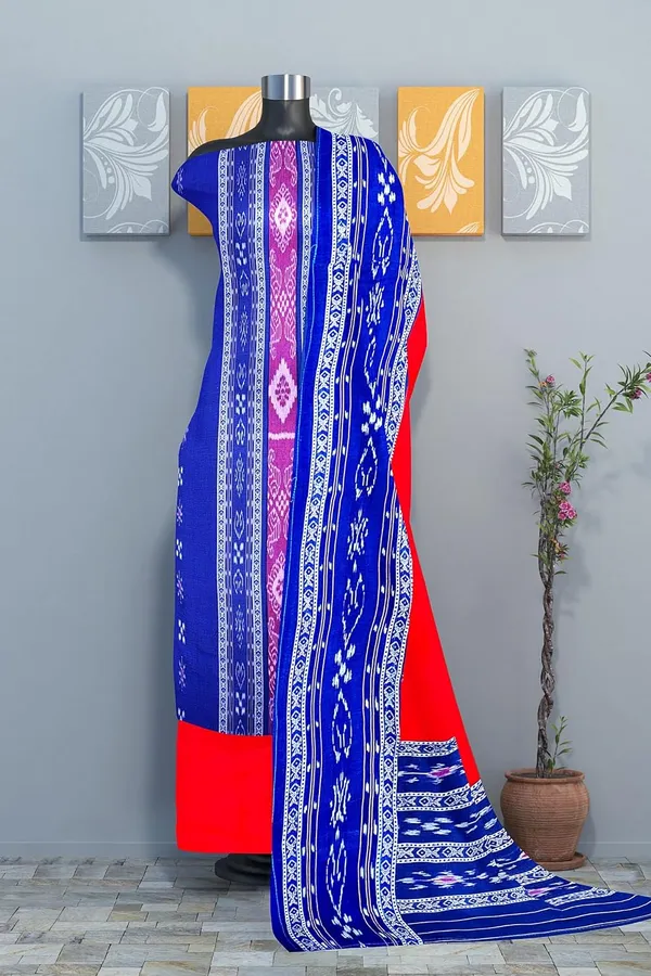 Multicolor_Pure_Cotton_Sambalpuri_Handloom_Dress_Material_With_Dupatta_Bottom_Wear_3_Piece_Set
