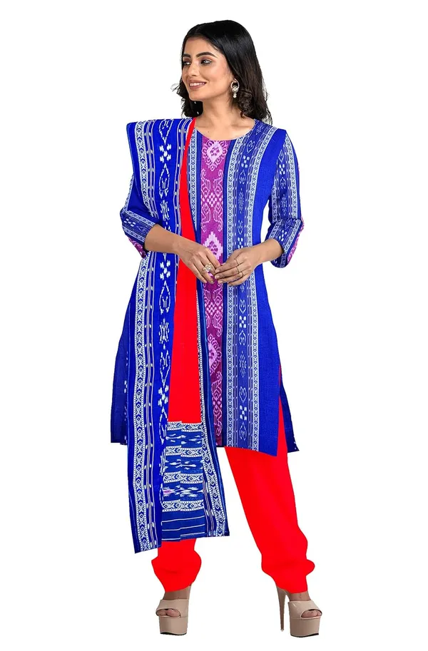 Multicolor_Pure_Cotton_Sambalpuri_Handloom_Dress_Material_With_Dupatta_Bottom_Wear_3_Piece_Set
