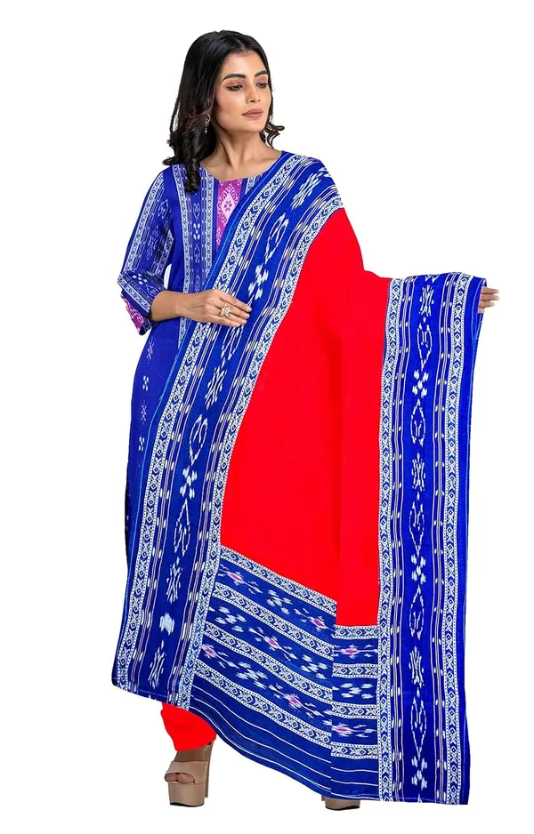 Multicolor_Pure_Cotton_Sambalpuri_Handloom_Dress_Material_With_Dupatta_Bottom_Wear_3_Piece_Set