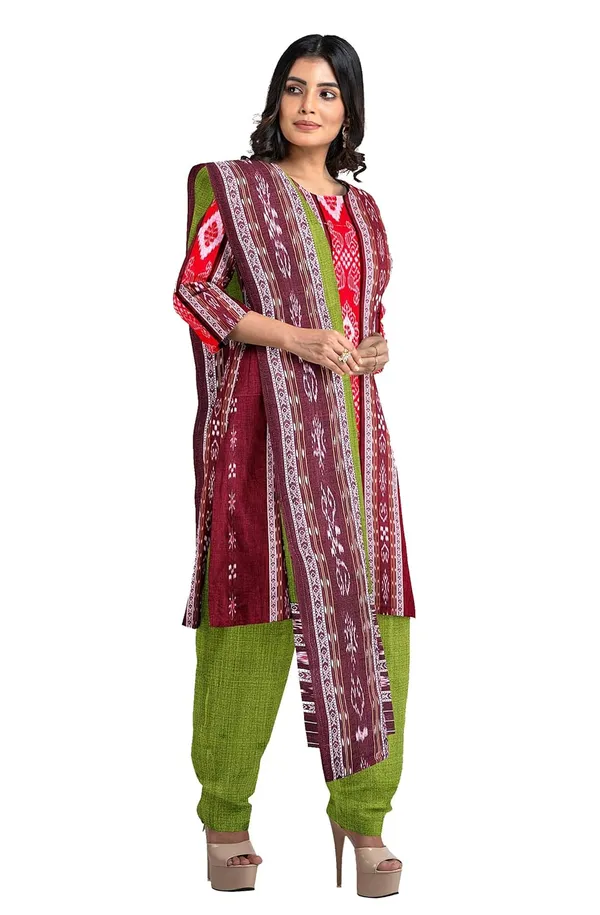 Multicolor_Pure_Cotton_Sambalpuri_Handloom_Dress_Material_With_Dupatta_Bottom_Wear_3_Piece_Set