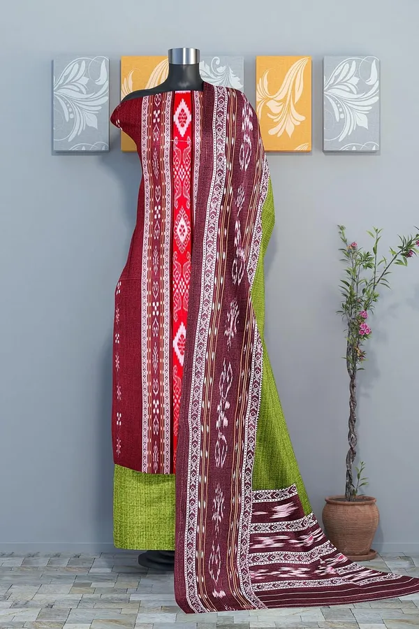 Multicolor_Pure_Cotton_Sambalpuri_Handloom_Dress_Material_With_Dupatta_Bottom_Wear_3_Piece_Set
