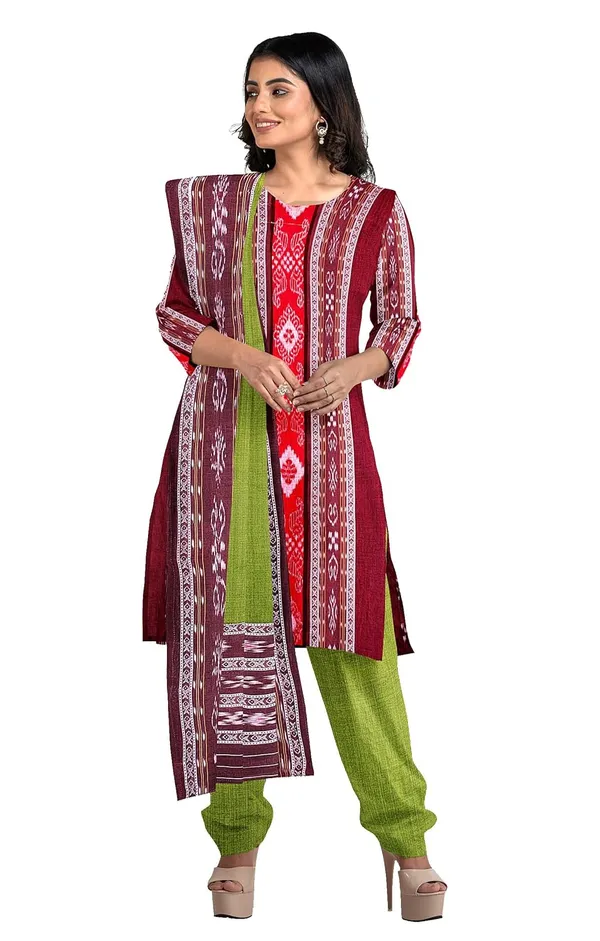Multicolor_Pure_Cotton_Sambalpuri_Handloom_Dress_Material_With_Dupatta_Bottom_Wear_3_Piece_Set
