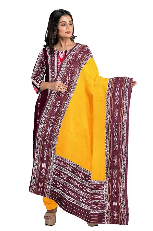 Multicolor_Pure_Cotton_Sambalpuri_Handloom_Dress_Material_With_Dupatta_Bottom_Wear_3_Piece_Set