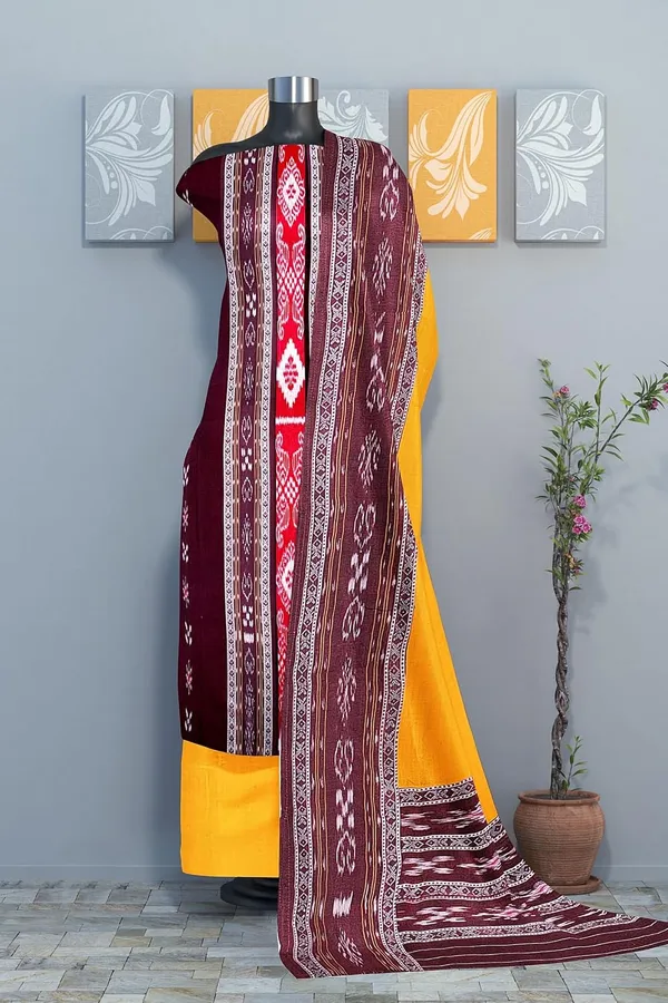 Multicolor_Pure_Cotton_Sambalpuri_Handloom_Dress_Material_With_Dupatta_Bottom_Wear_3_Piece_Set