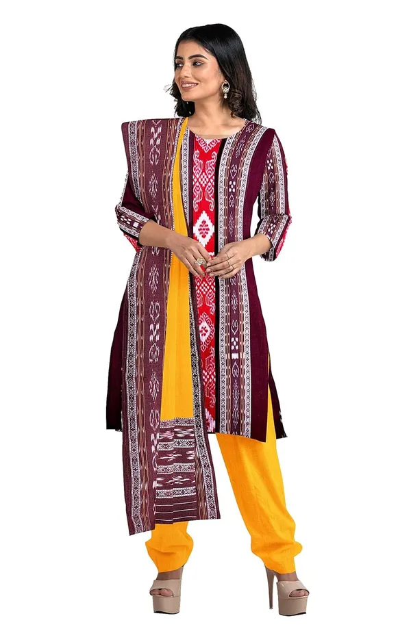 Multicolor_Pure_Cotton_Sambalpuri_Handloom_Dress_Material_With_Dupatta_Bottom_Wear_3_Piece_Set
