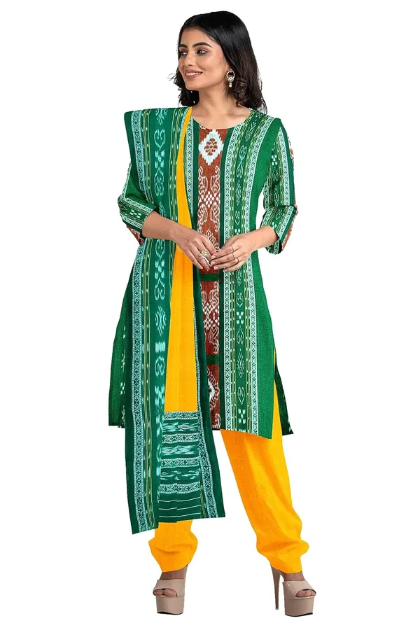 Multicolor_Pure_Cotton_Sambalpuri_Handloom_Dress_Material_With_Dupatta_Bottom_Wear_3_Piece_Set