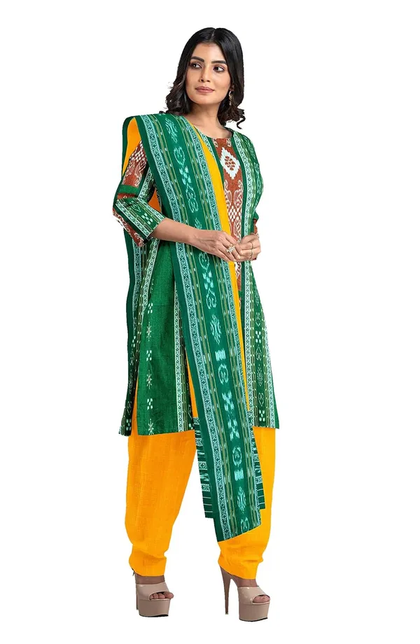 Multicolor_Pure_Cotton_Sambalpuri_Handloom_Dress_Material_With_Dupatta_Bottom_Wear_3_Piece_Set